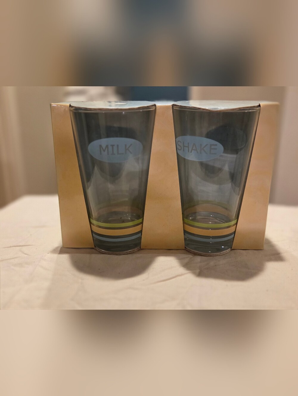 Starbucks 2006 Set of Two Clear Glass Tumblers with Colored Stripe Accents
